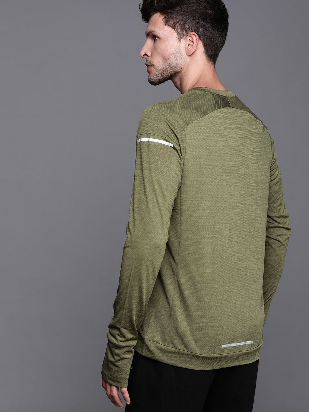  ADIDAS Men Olive Green Self Design Sustainable Sweatshirt