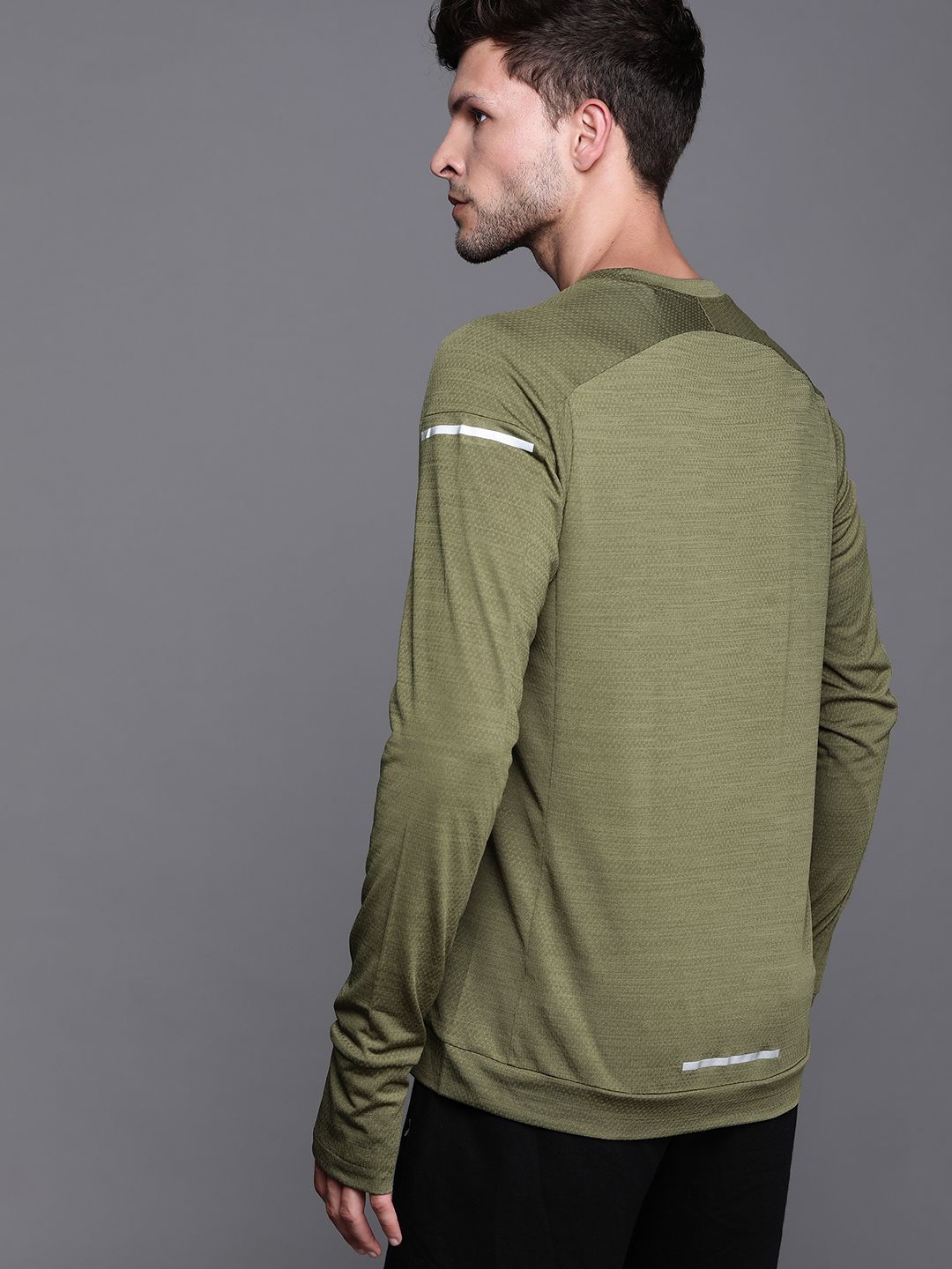  ADIDAS Men Olive Green Self Design Sustainable Sweatshirt