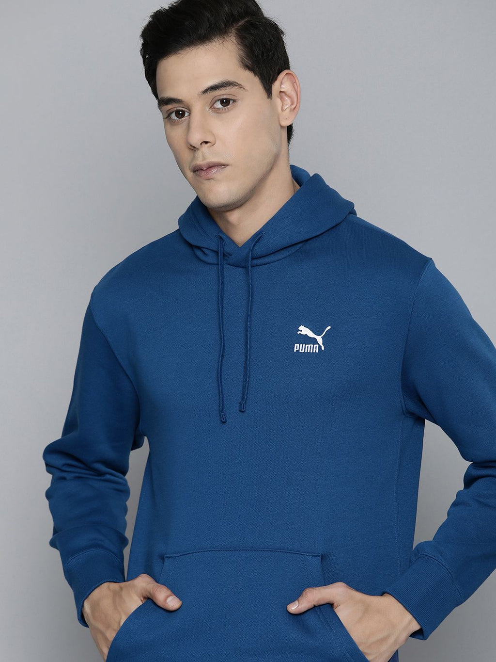  Puma Men Blue Printed Classics Hooded Regular Fit Sweatshirt
