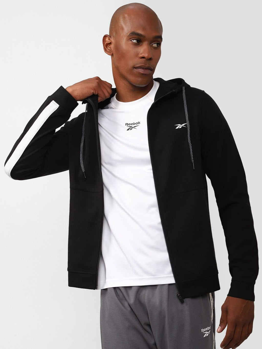  Reebok Men Training Workout Double Knit Full Zip Hooded Sweatshirt