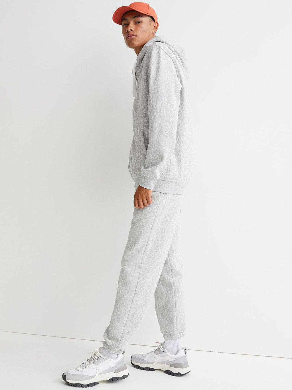  H&M Women Grey Melange Solid Relaxed Fit Zip-through Hoodie