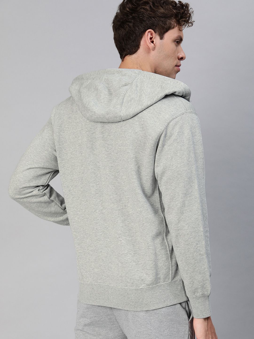  Nike Men Grey Melange Solid CLUB Hooded Sweatshirt