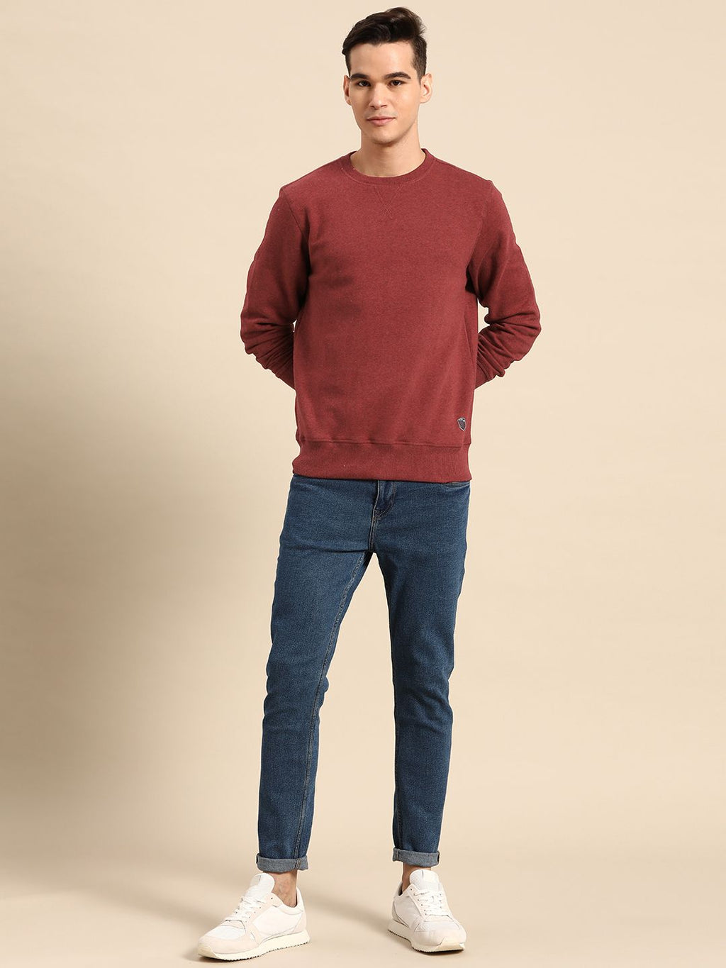  Jockey Men Maroon Melange Super Combed Cotton Rich Sweatshirt