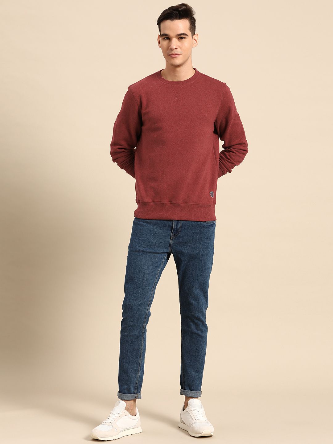  Jockey Men Maroon Melange Super Combed Cotton Rich Sweatshirt