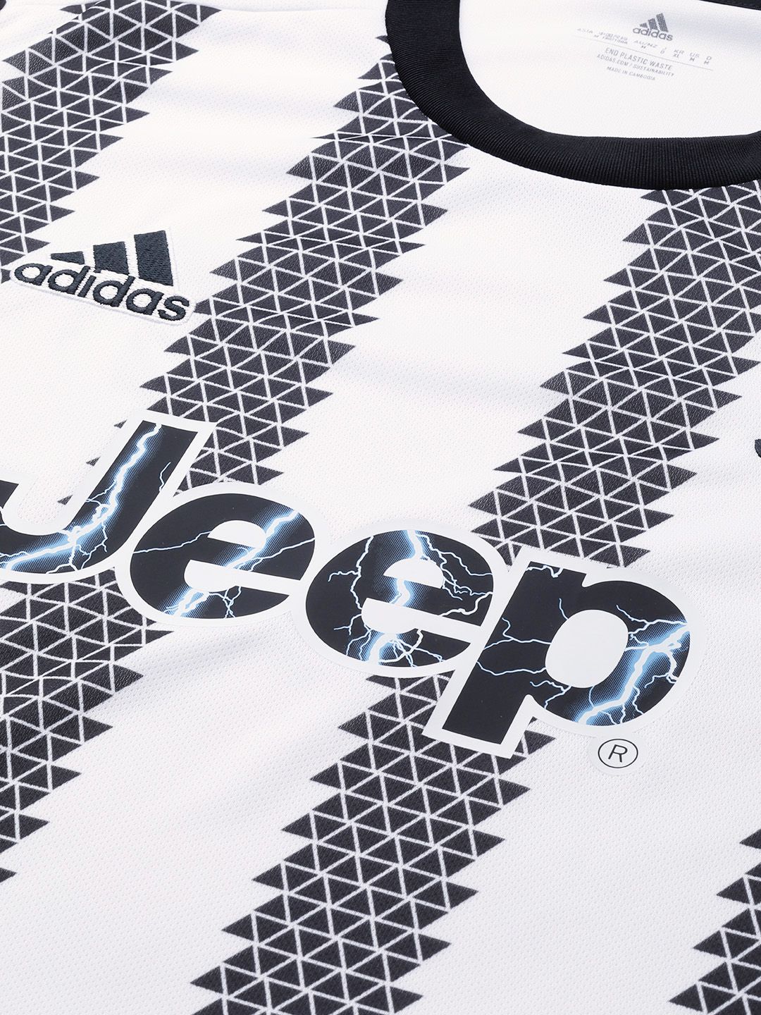  ADIDAS Men White & Black H JSY Geometric Print Aeroready Juventus Football T-shirt