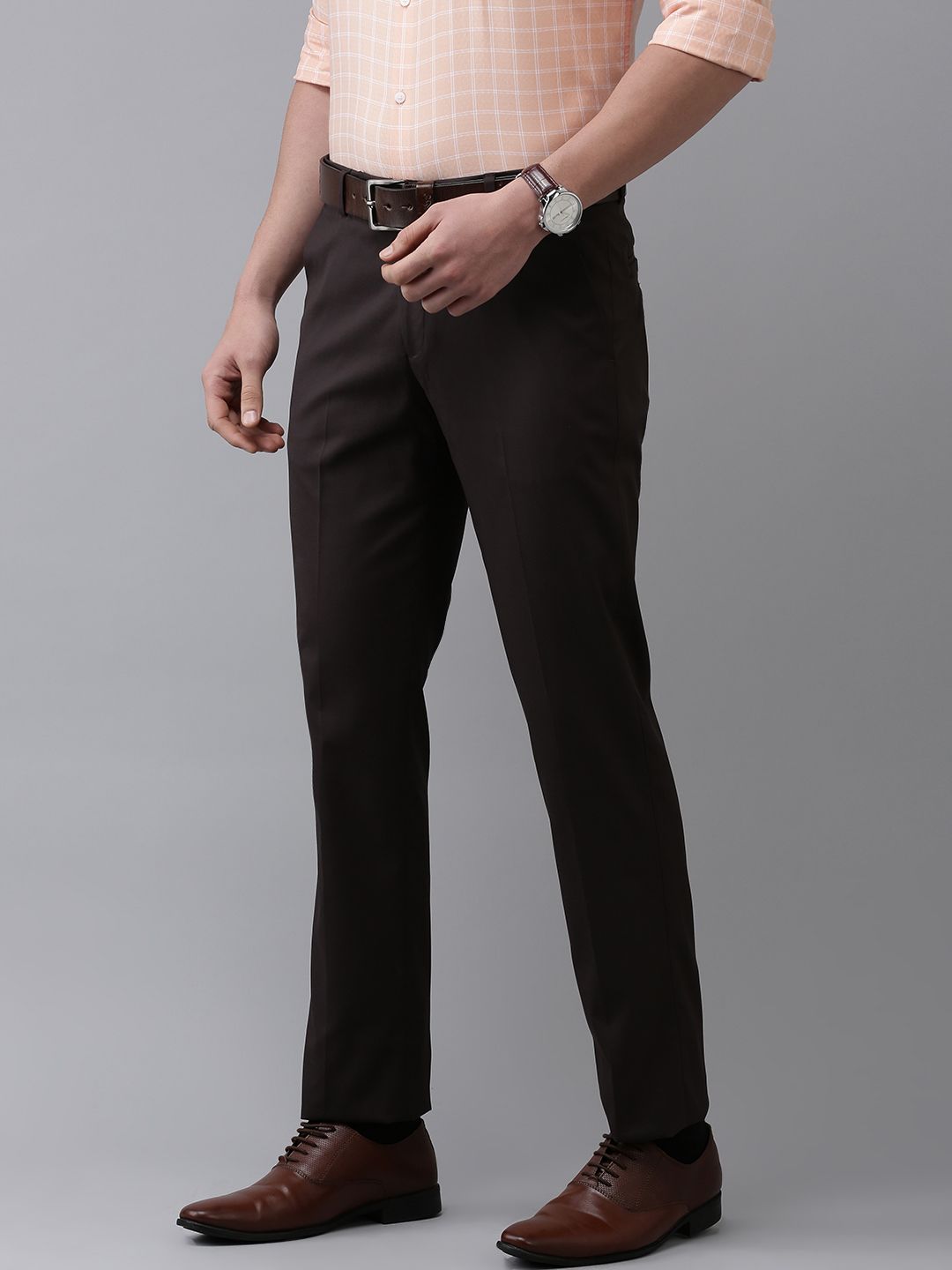  Arrow Men Brown Tailored Fit Formal Trousers