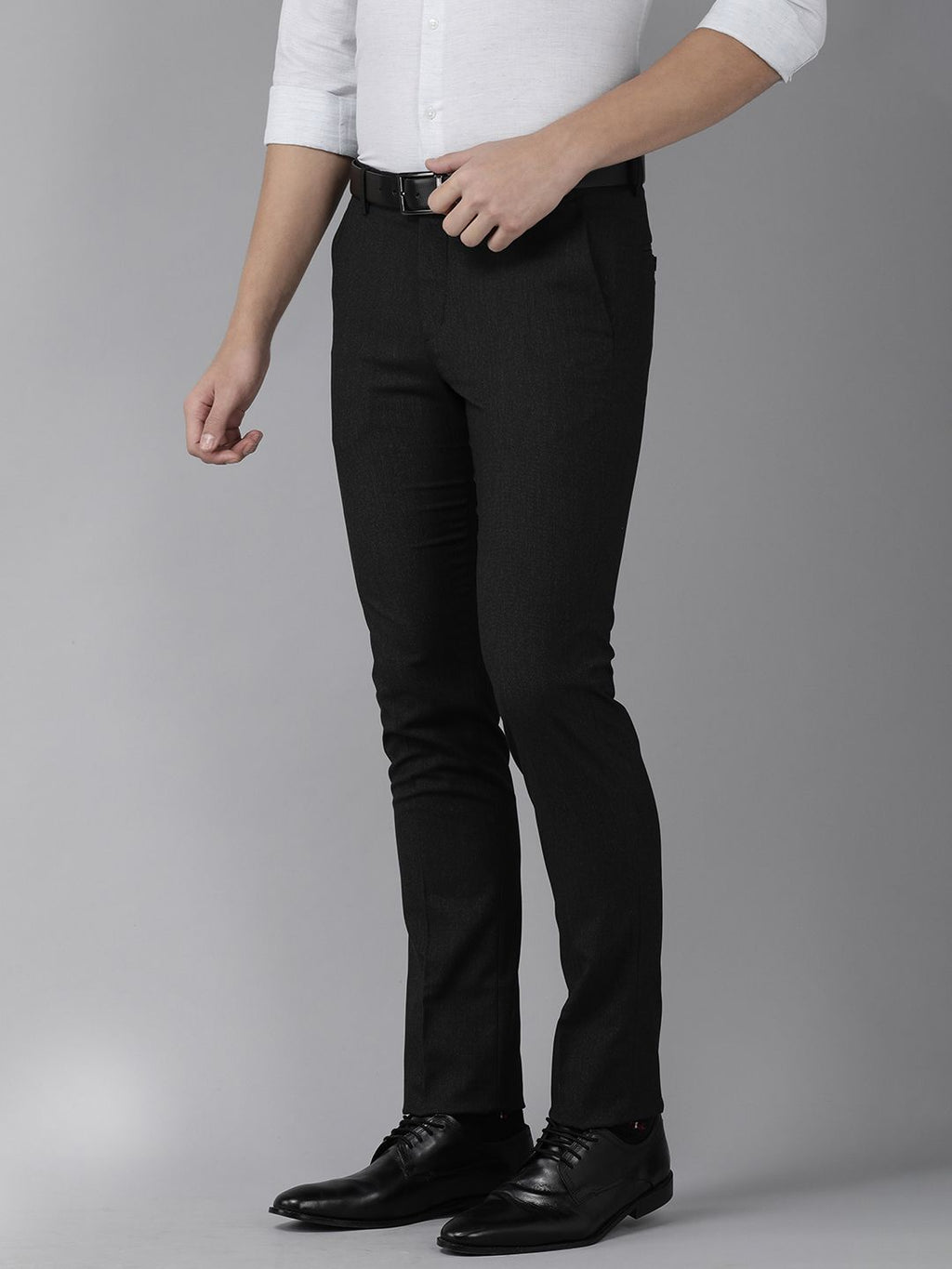  Arrow Men Black Solid Tailored Formal Trousers