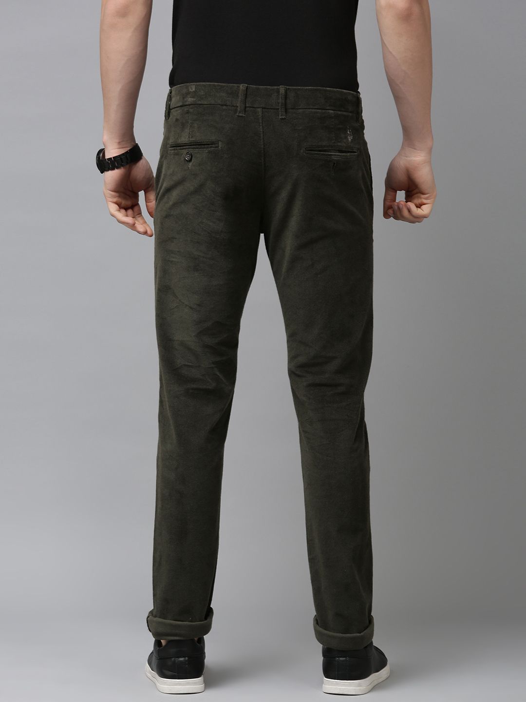  U.S. Polo Assn. Men Olive Green Slim Fit Corduroy Trousers