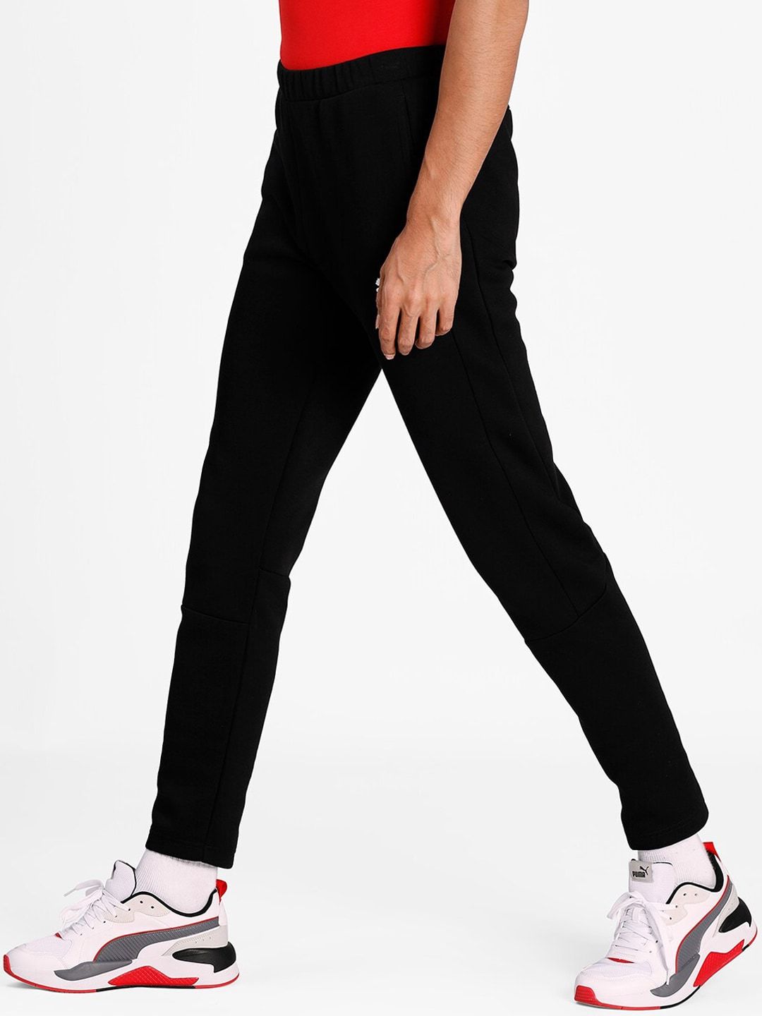  Puma Men Black EVOSTRIPE Core Solid Slim-Fit Sustainable Track Pants