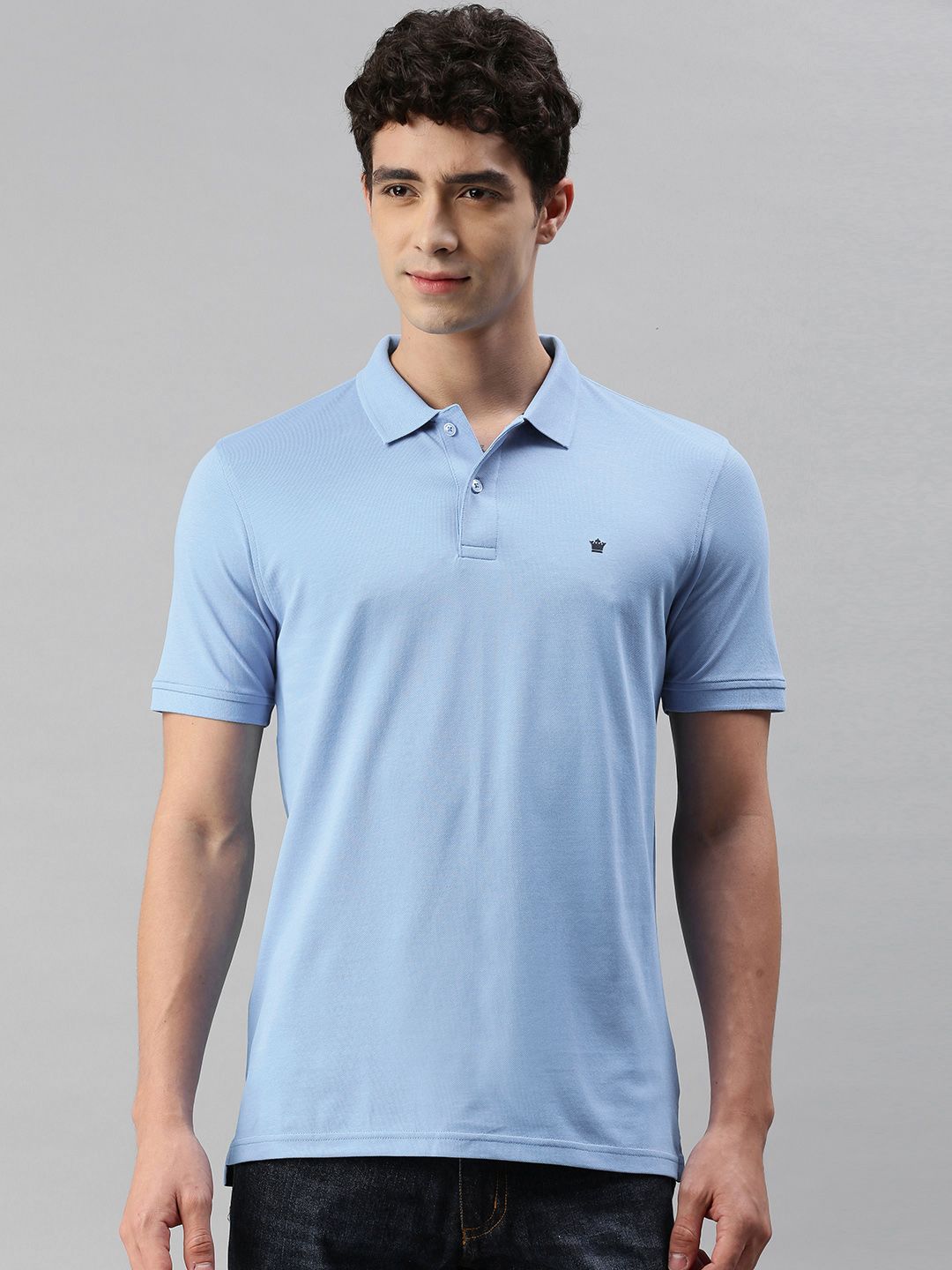 Louis Philippe Men Blue Polo Collar T-shirt