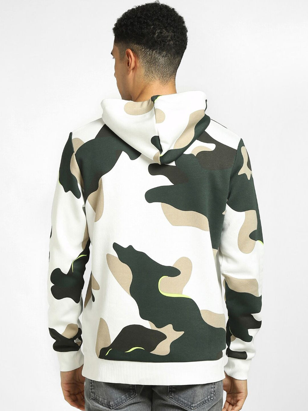  Jack & Jones Men Off White Printed Hooded Sweatshirt