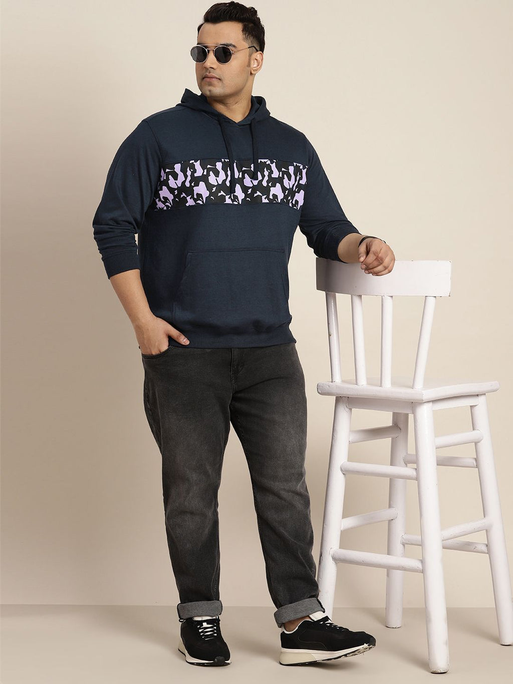  Sztori Men Plus Size Printed Hooded Sweatshirt