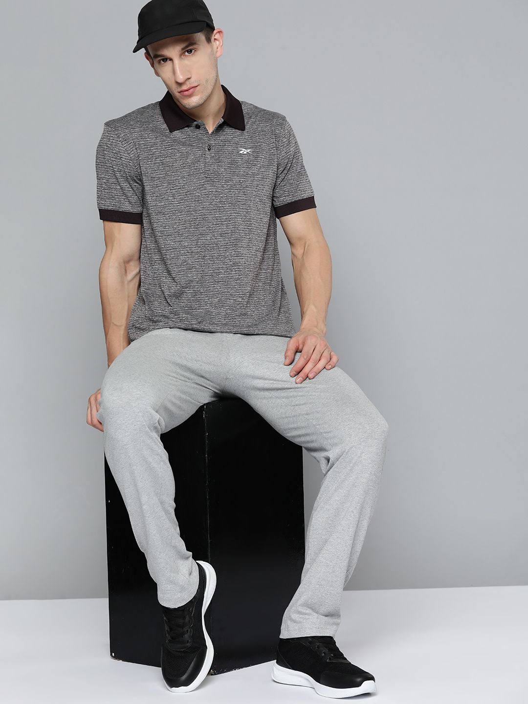  Reebok Men Grey Melange TE Vec Pure Cotton Solid Training Track Pants