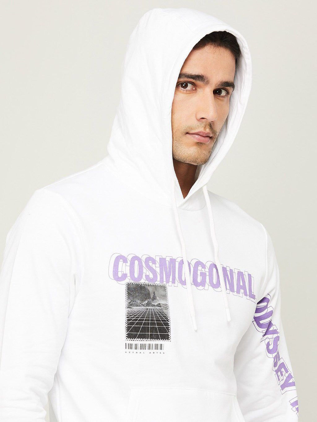  Bossini Men White Printed Hooded Cotton Sweatshirt
