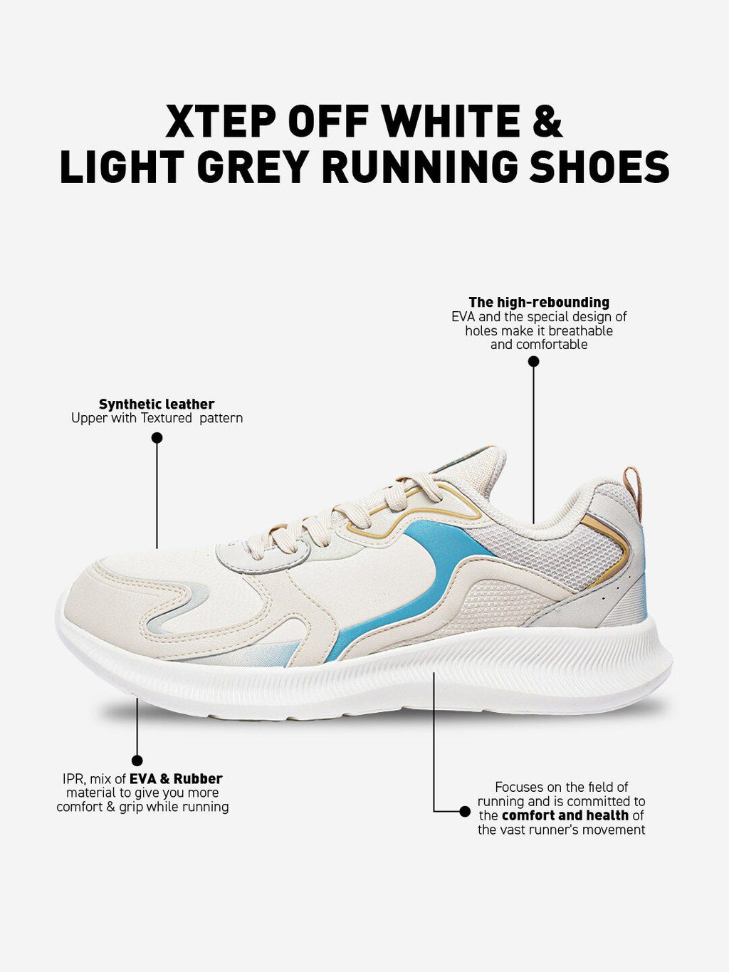  Xtep Men Lightweight Super Grip EVA Marking Running Shoes