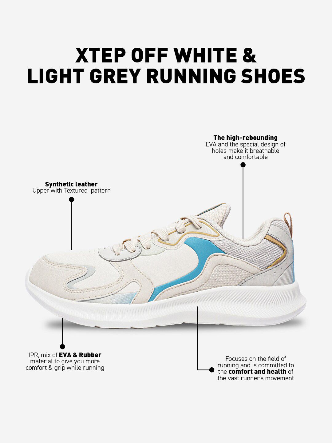  Xtep Men Lightweight Super Grip EVA Marking Running Shoes