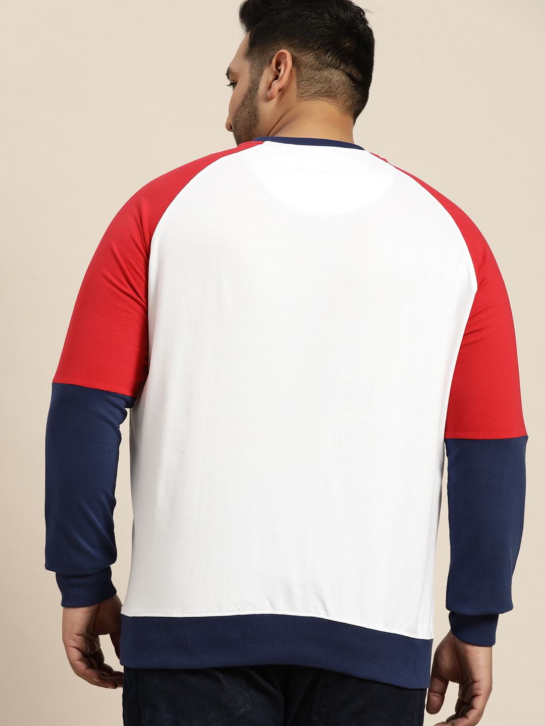  Sztori Plus Size Men White & Red Pure Cotton Solid Sweatshirt