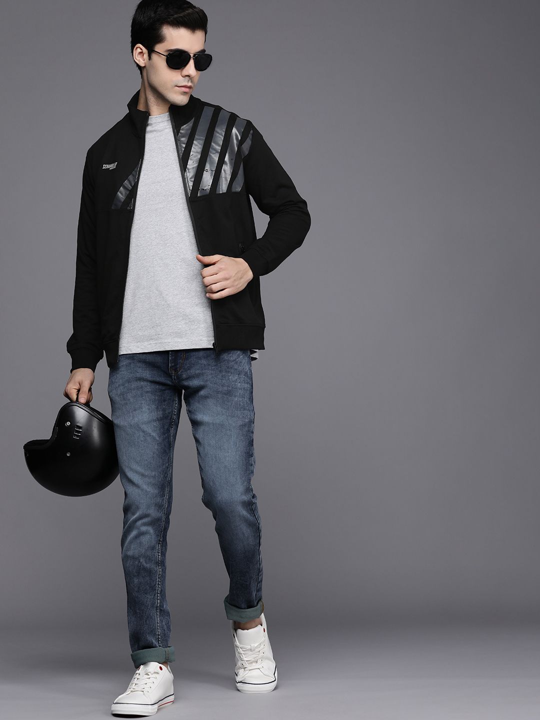  Ducati Men Black Striped Sweatshirt