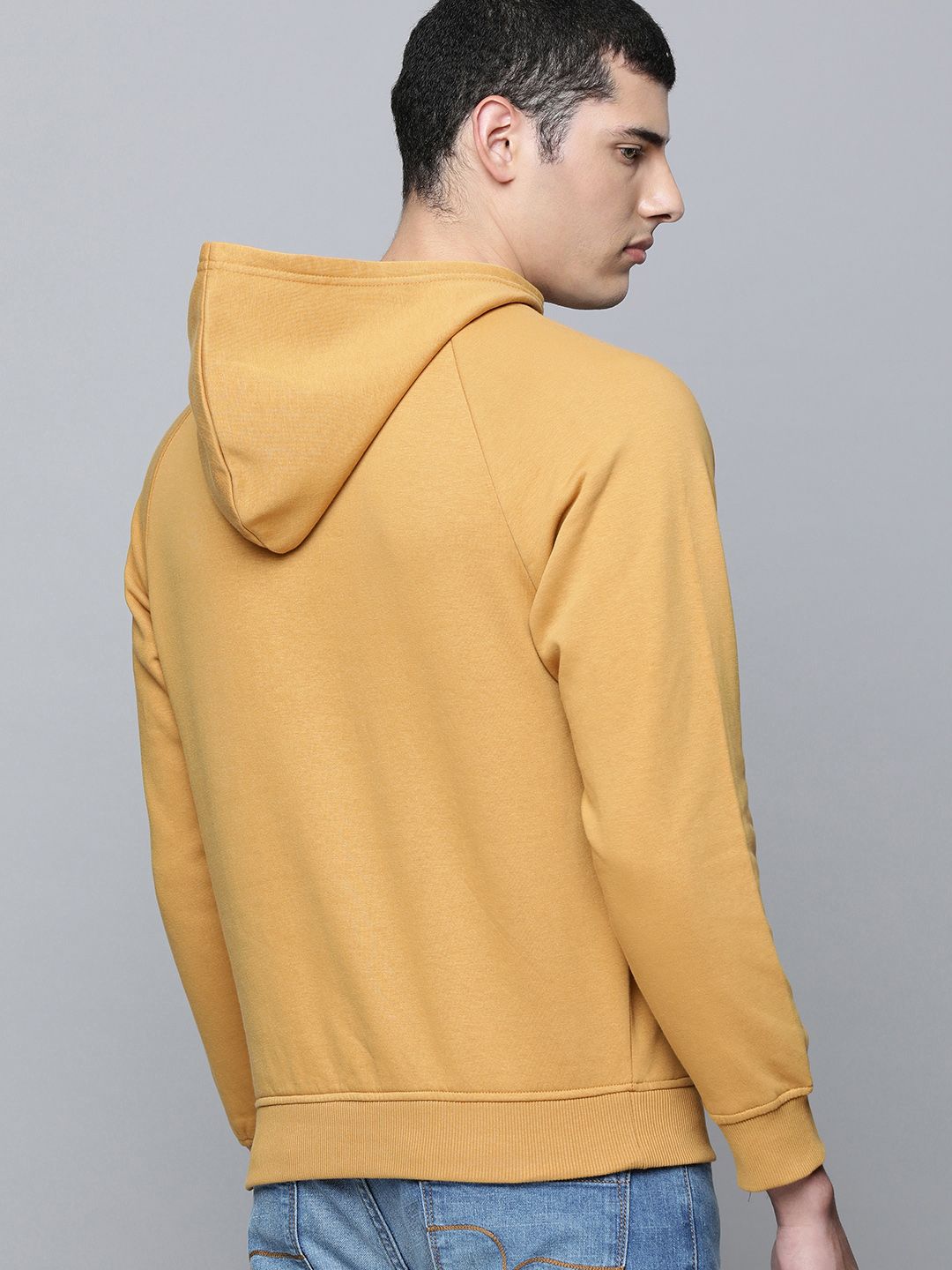  Skechers Men Mustard Yellow Typography Print SKX Varocity Hooded Pullover Sweatshirt
