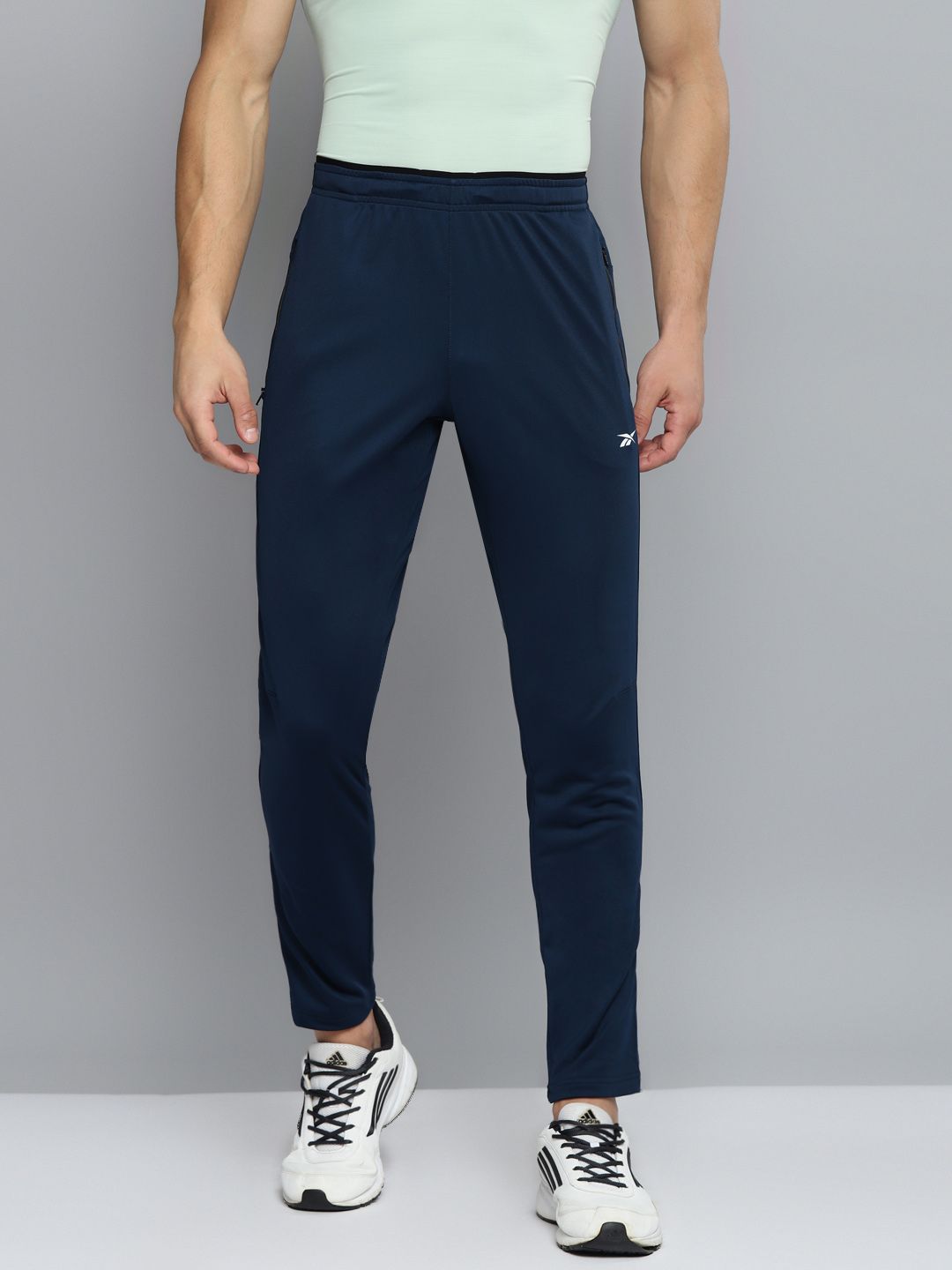  Reebok Men Navy Blue Solid WOR SL Trackster Speedwick Training Track Pants