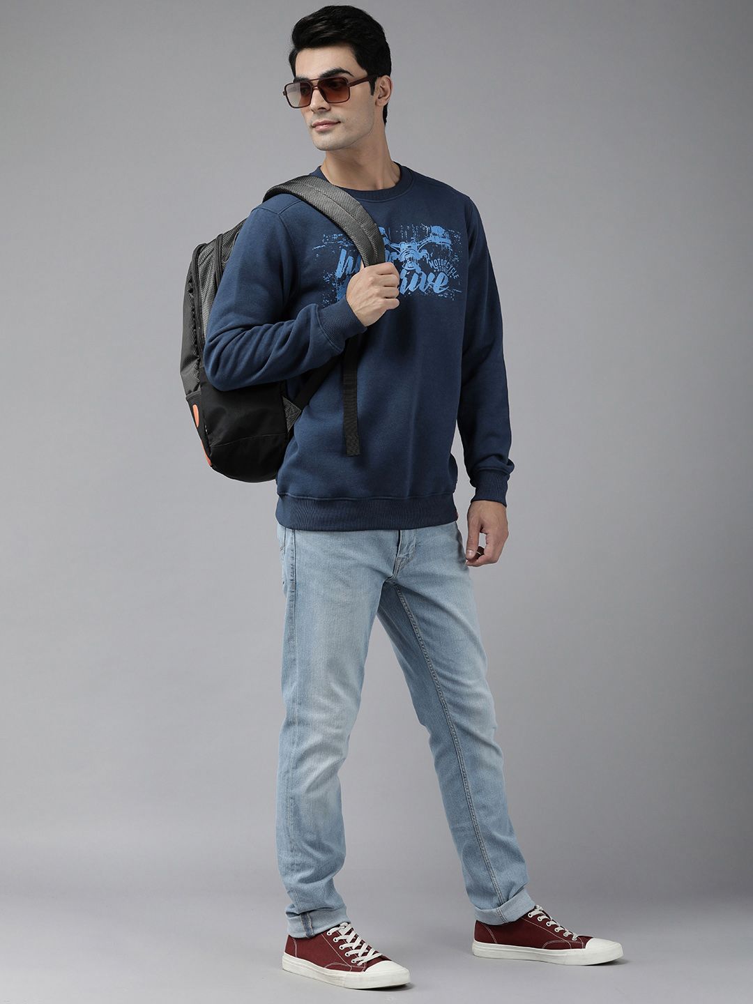  Wildcraft Men Navy Blue Typography Printed Sweatshirt