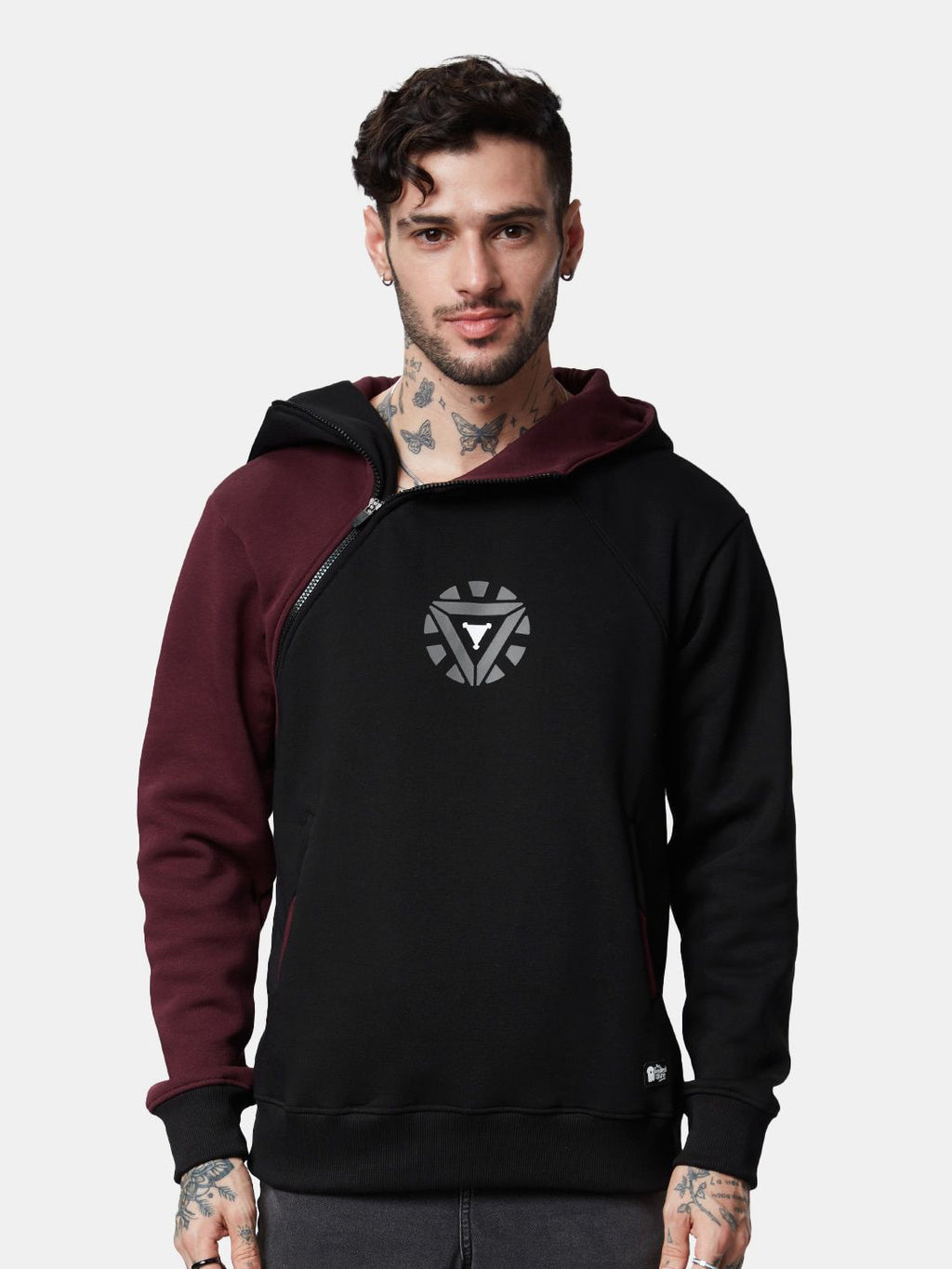  The Souled Store Men Hooded Colourblocked Cotton Sweatshirt