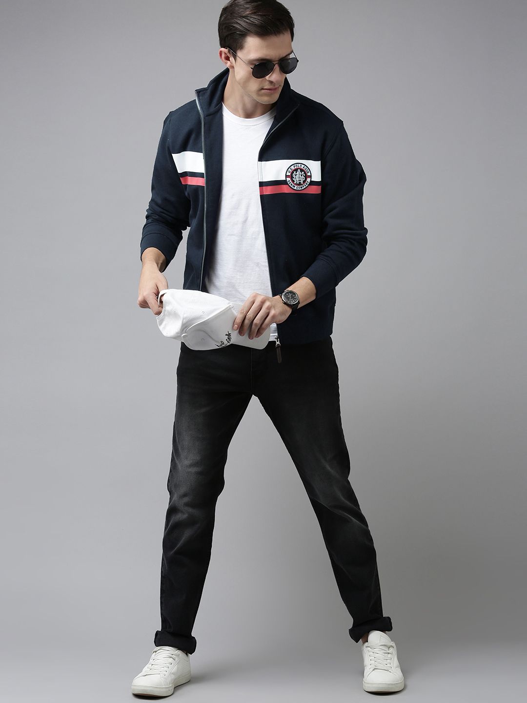 U S Polo Assn Denim Co Men Navy Blue & White Striped Sweatshirt