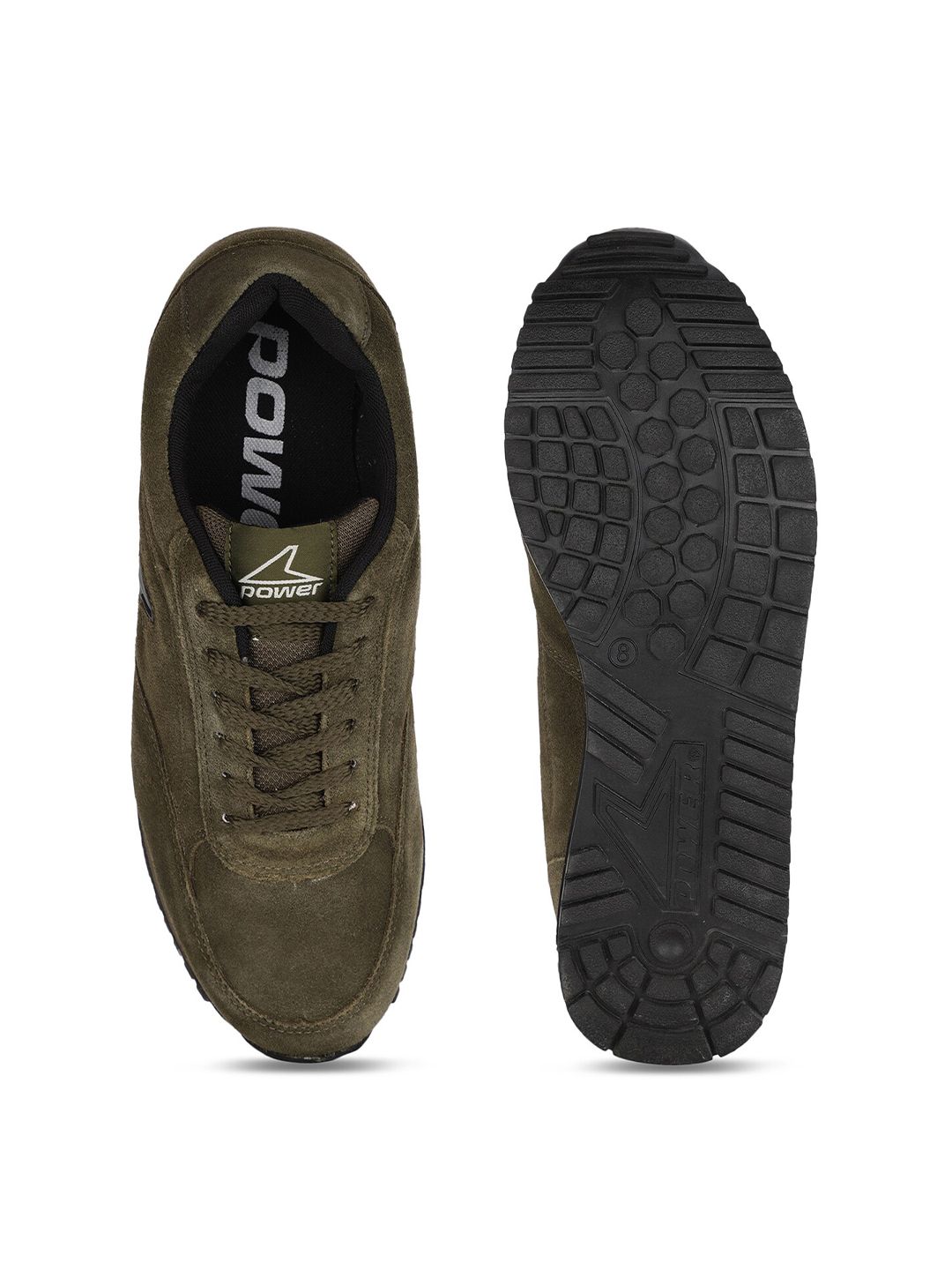  Power Men Olive Green Leather Running Non-Marking Shoes