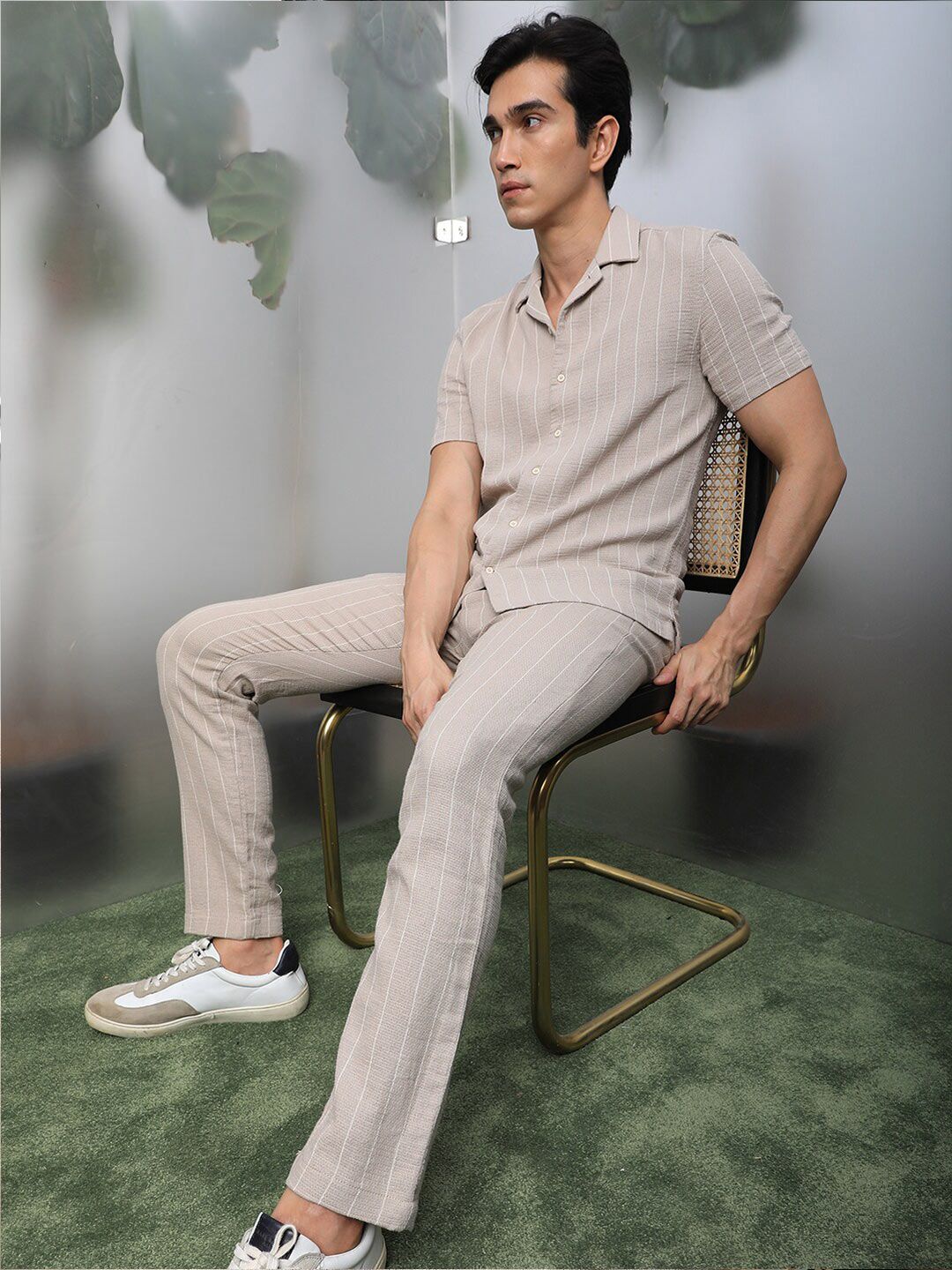  RARE RABBIT Slim Fit Striped Cuban Collar Cotton Casual Shirt