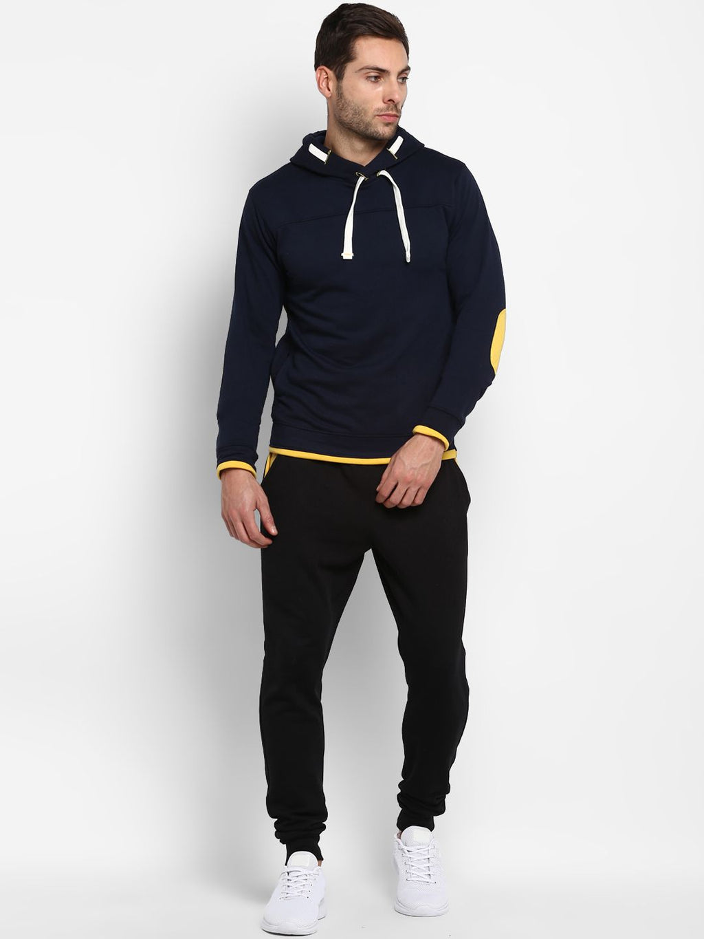  Yuuki Men Navy Blue Solid Hooded Sweatshirt