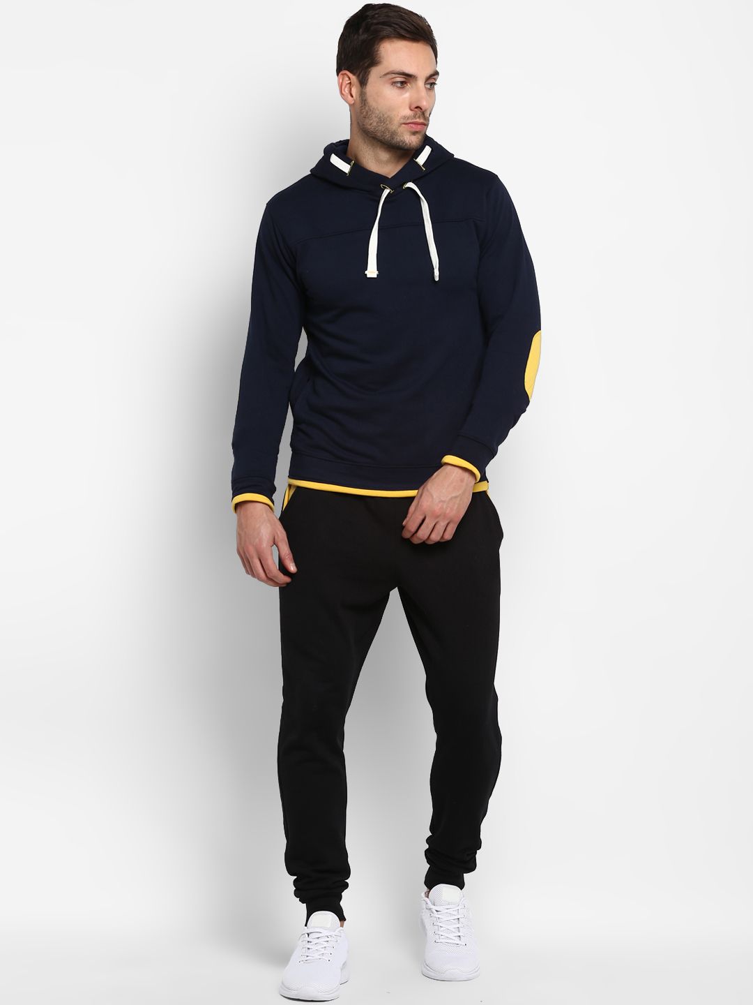  Yuuki Men Navy Blue Solid Hooded Sweatshirt