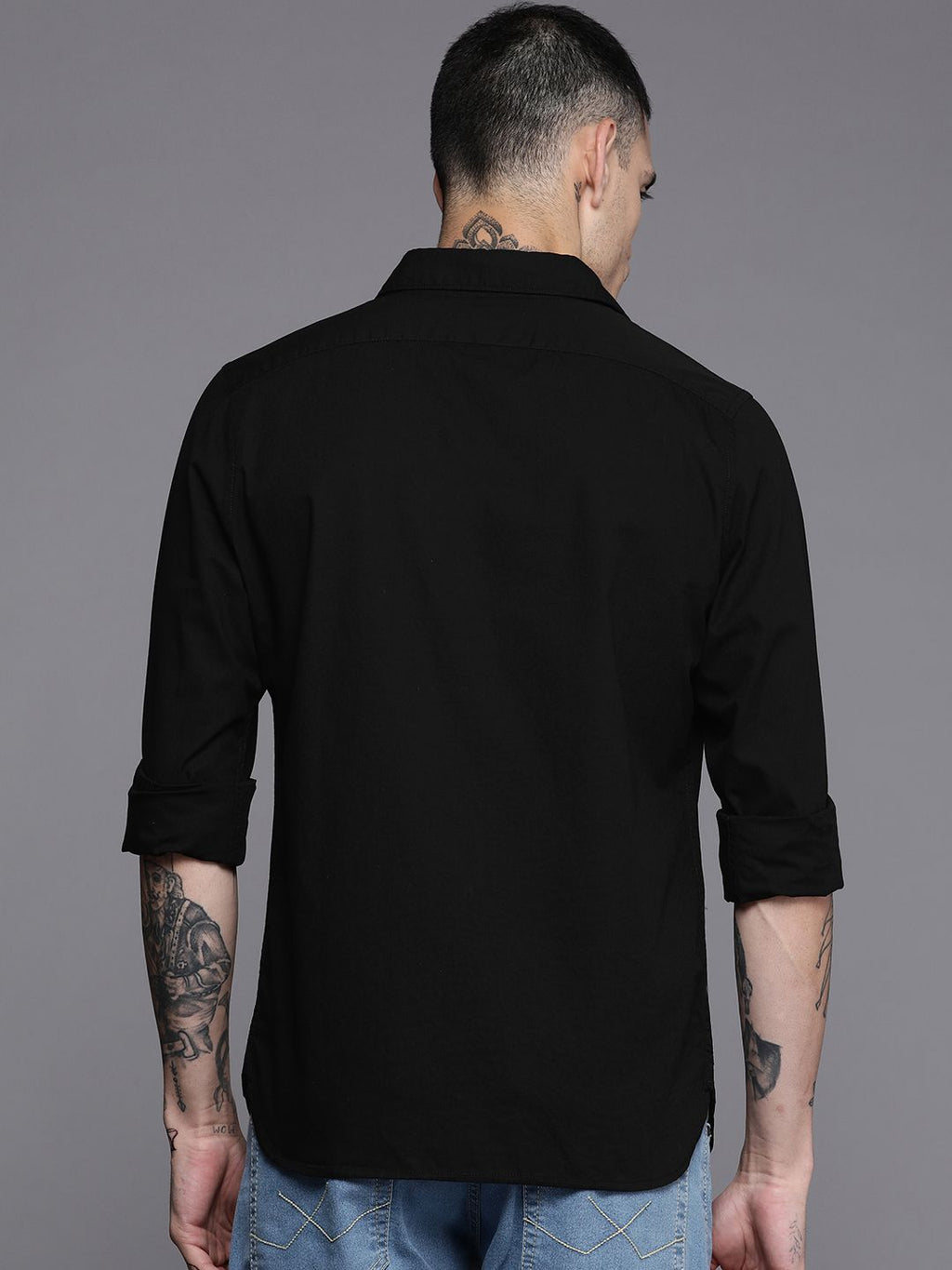  WROGN Men Black Solid Slim Fit Pure Cotton Casual Shirt