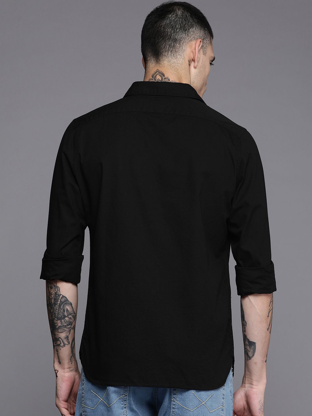  WROGN Men Black Solid Slim Fit Pure Cotton Casual Shirt