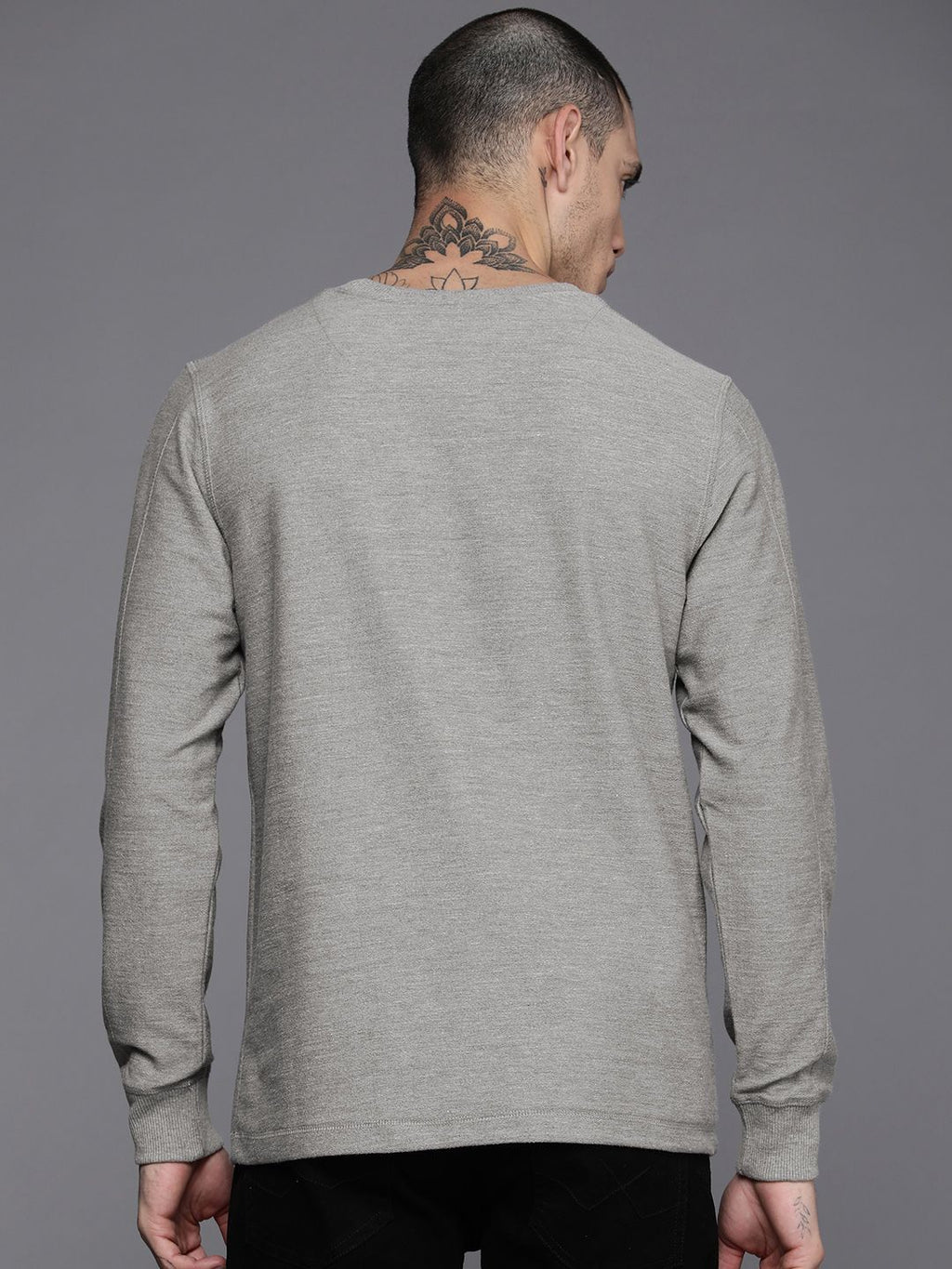  WROGN Men Grey Melange Embroidered Sweatshirt