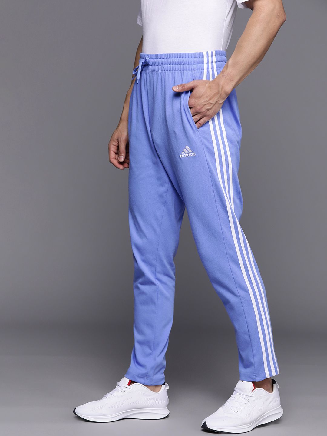  ADIDAS Men Essential Single Jersey Tapered Fit Open Hem 3-Striped Track Pants