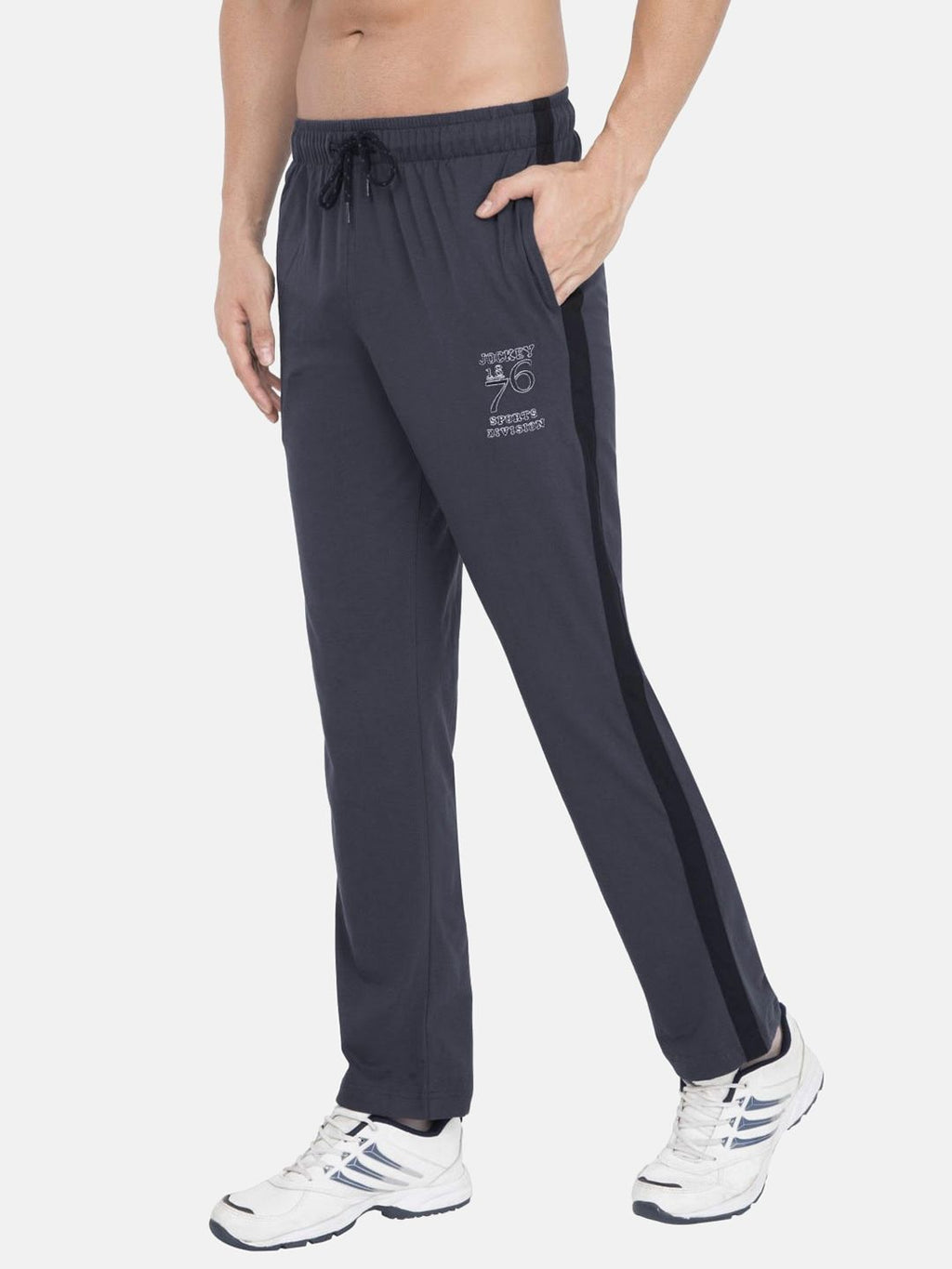  Jockey Men Grey Solid Track Pants With Side Stripes