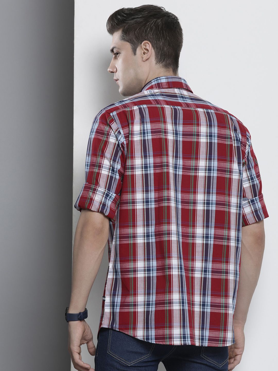  Nautica Men Pure Cotton Classic Tartan Checks Opaque Casual Shirt