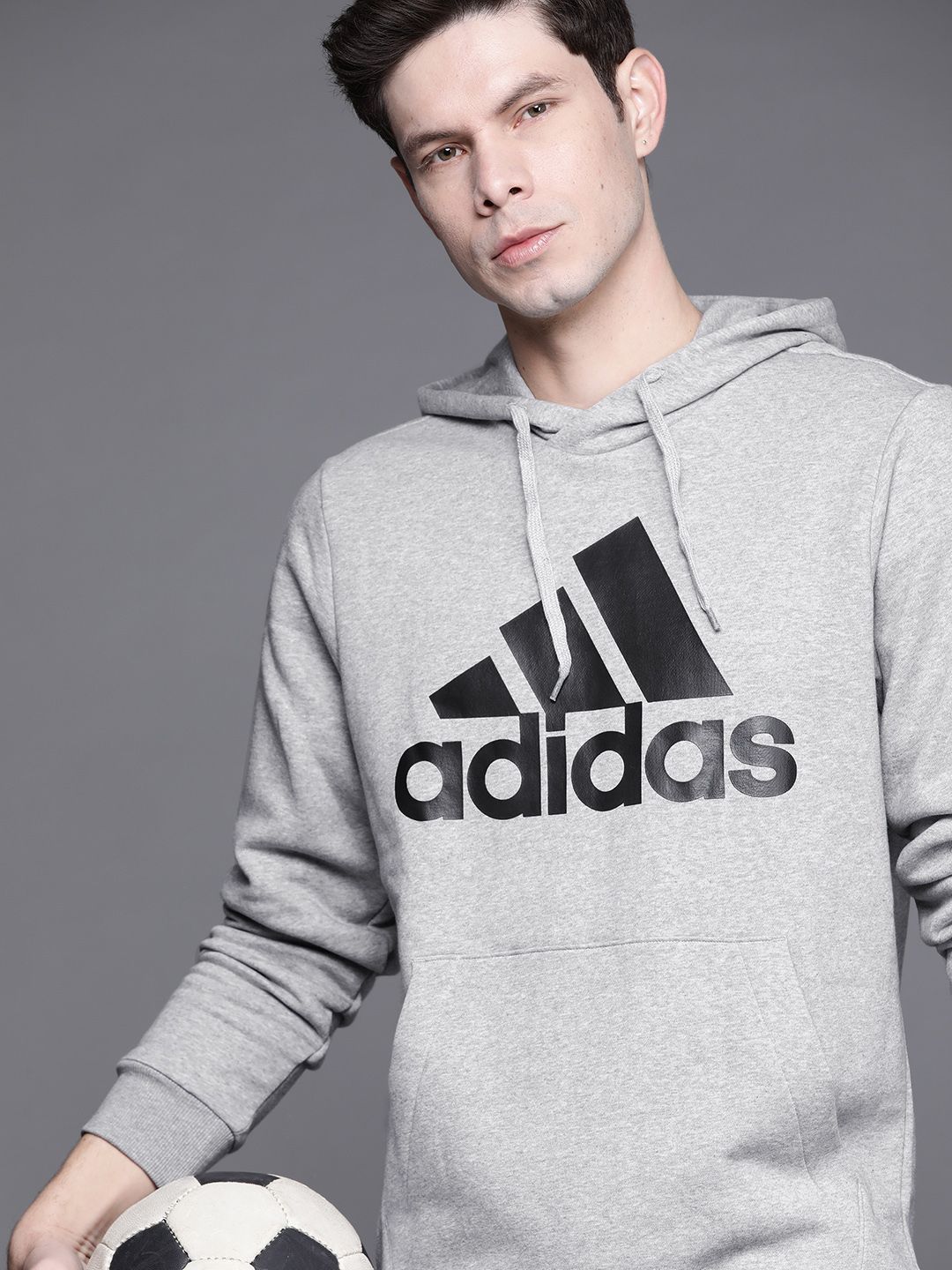  ADIDAS Men Grey Melange & Black BL FL Hooded Sweatshirt