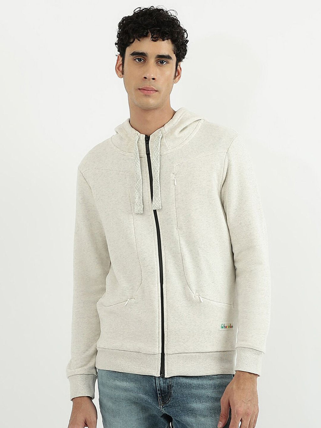  United Colors Of Benetton Men Grey Hooded Cotton Sweatshirt