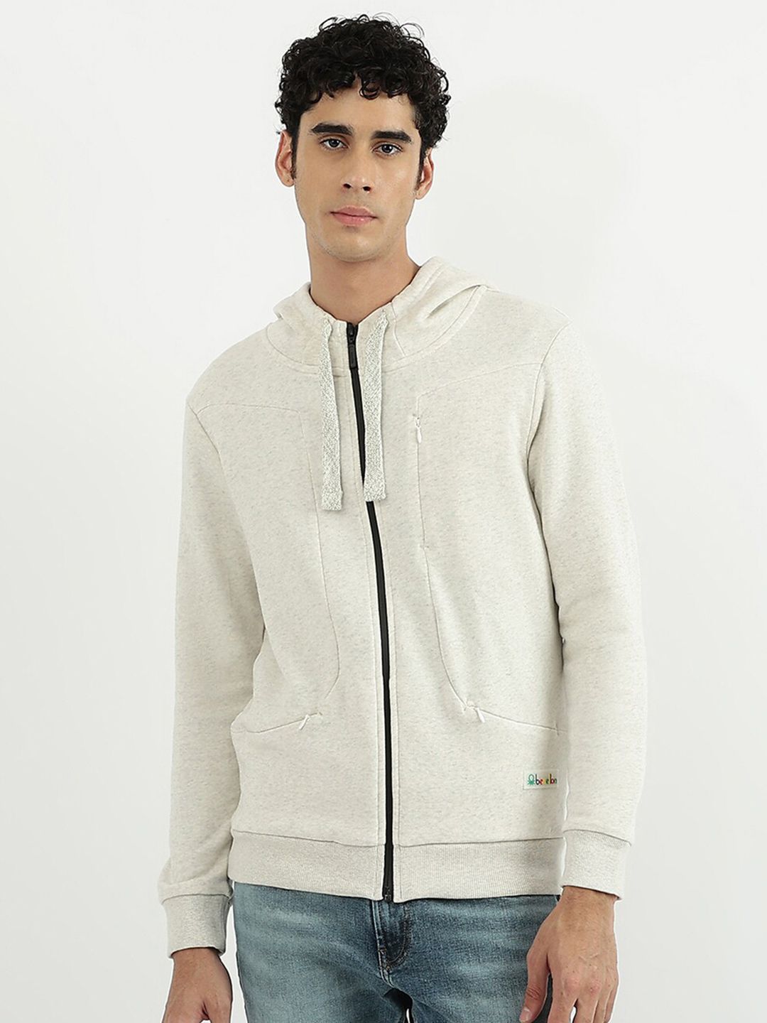  United Colors Of Benetton Men Grey Hooded Cotton Sweatshirt