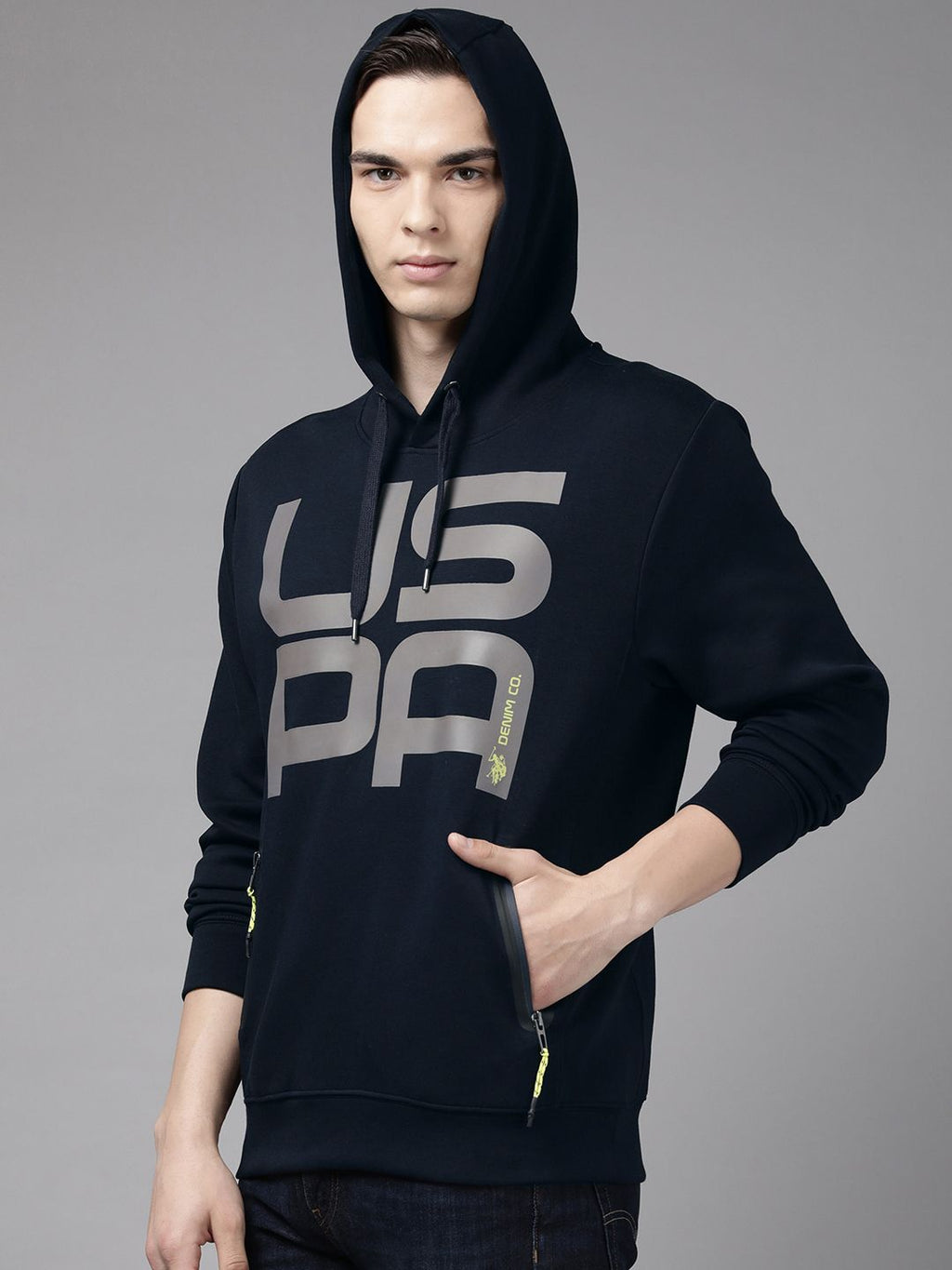  U S Polo Assn Denim Co Men Brand Logo Printed Hooded Sweatshirt