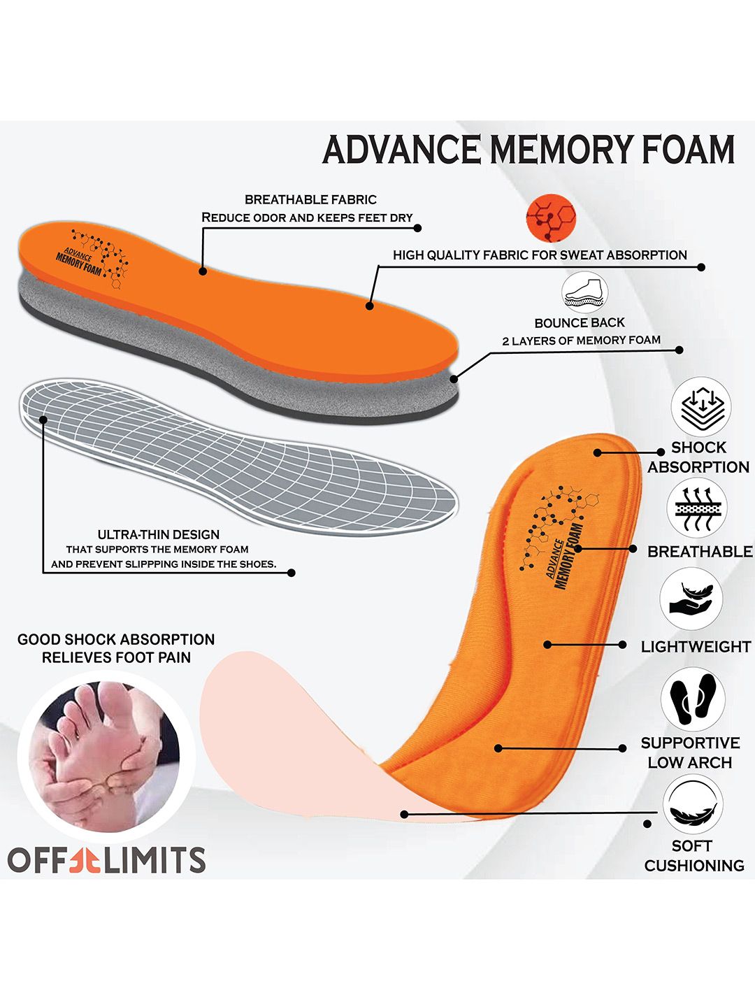  OFF LIMITS Men Lightweight Shock Absorption Memory Foam Mesh Running Shoes