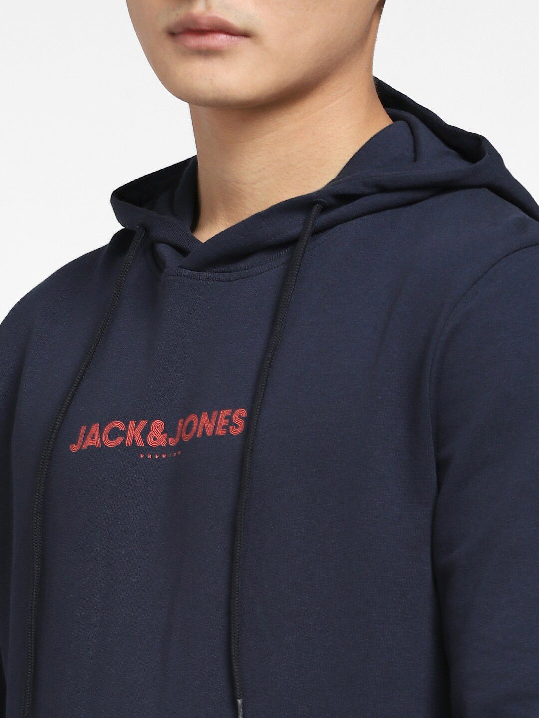  Jack & Jones Men Blue Printed Hooded Sweatshirt