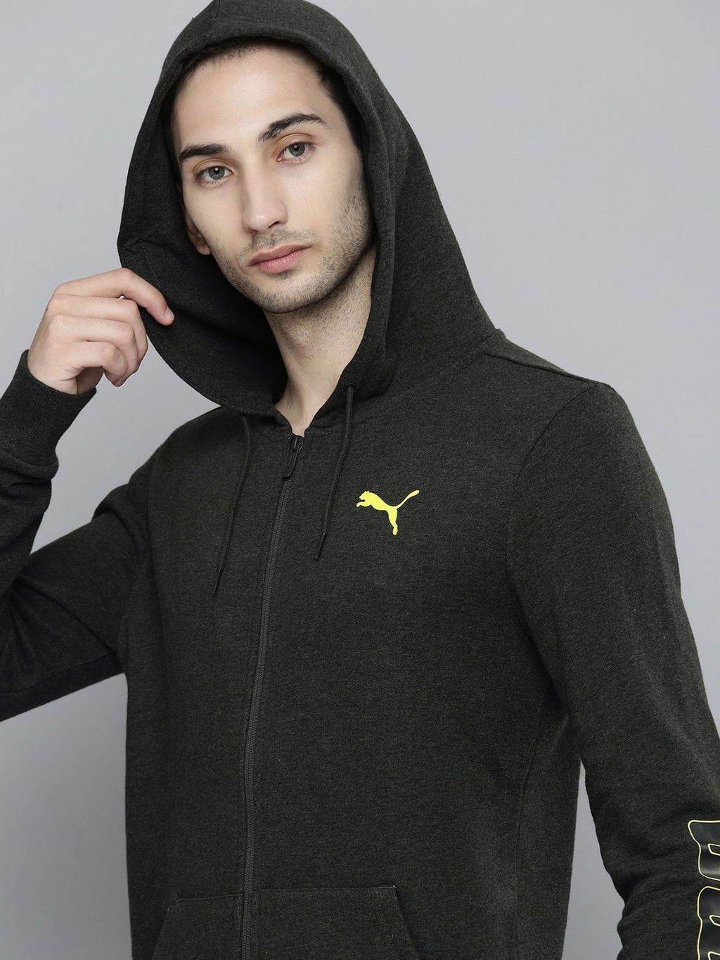  Puma Men Solid Slim Fit Hooded Front-Open Sweatshirt