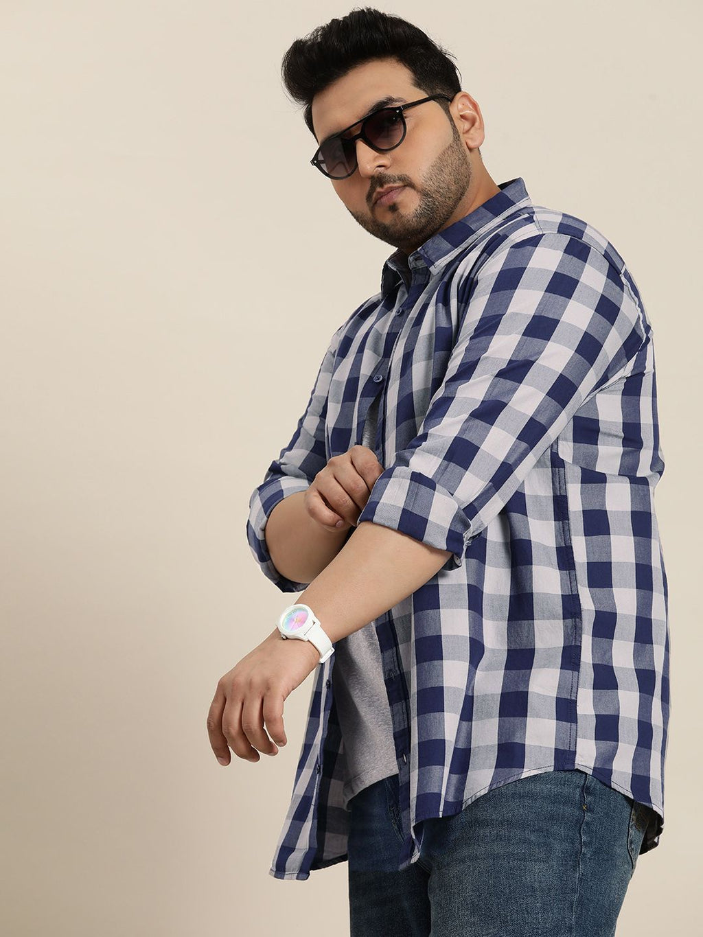  Sztori Men Plus Size Pure Cotton Buffalo Checked Casual Shirt