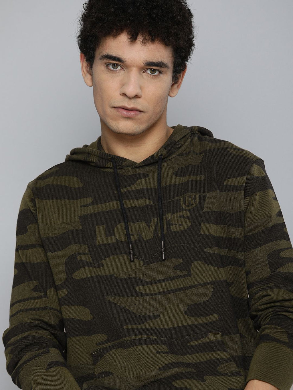  Levis Men Camouflage Printed Hooded Pure Cotton Sweatshirt With Brand Logo