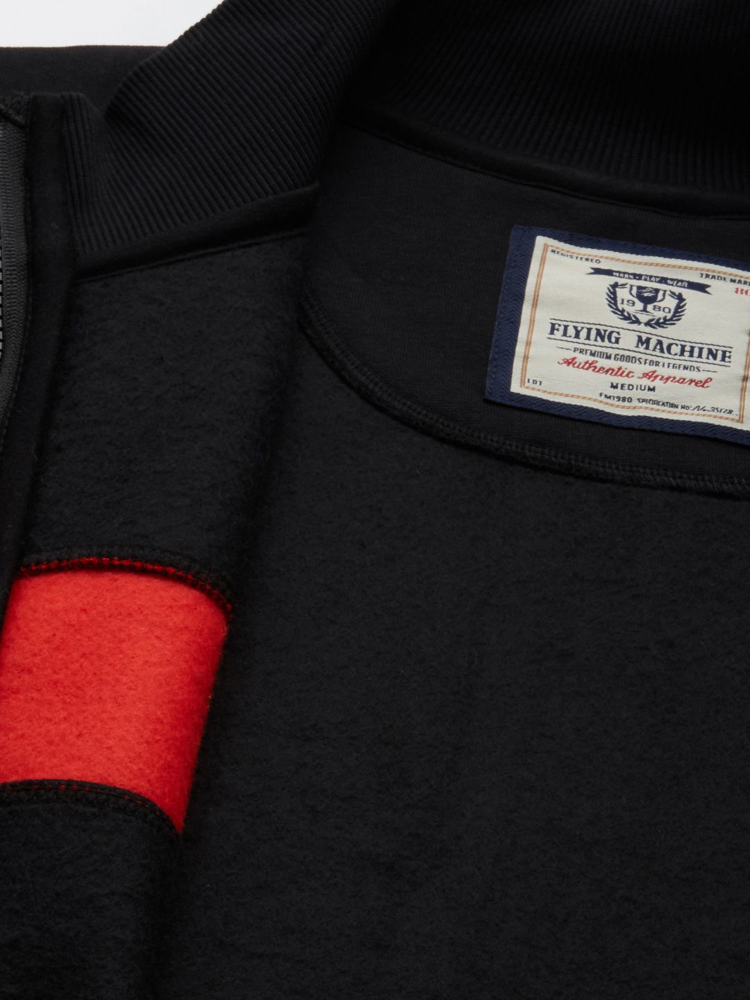  Flying Machine Men Black Block Stripes Front-Open Sweatshirt