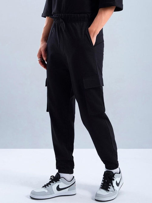  Bewakoof Plus Air 1.0 Men's Black Relaxed-Fit Cotton Cargo Joggers