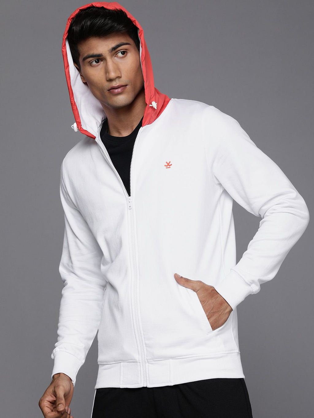  WROGN Men White Contrast Hood Front-Open Sweatshirt