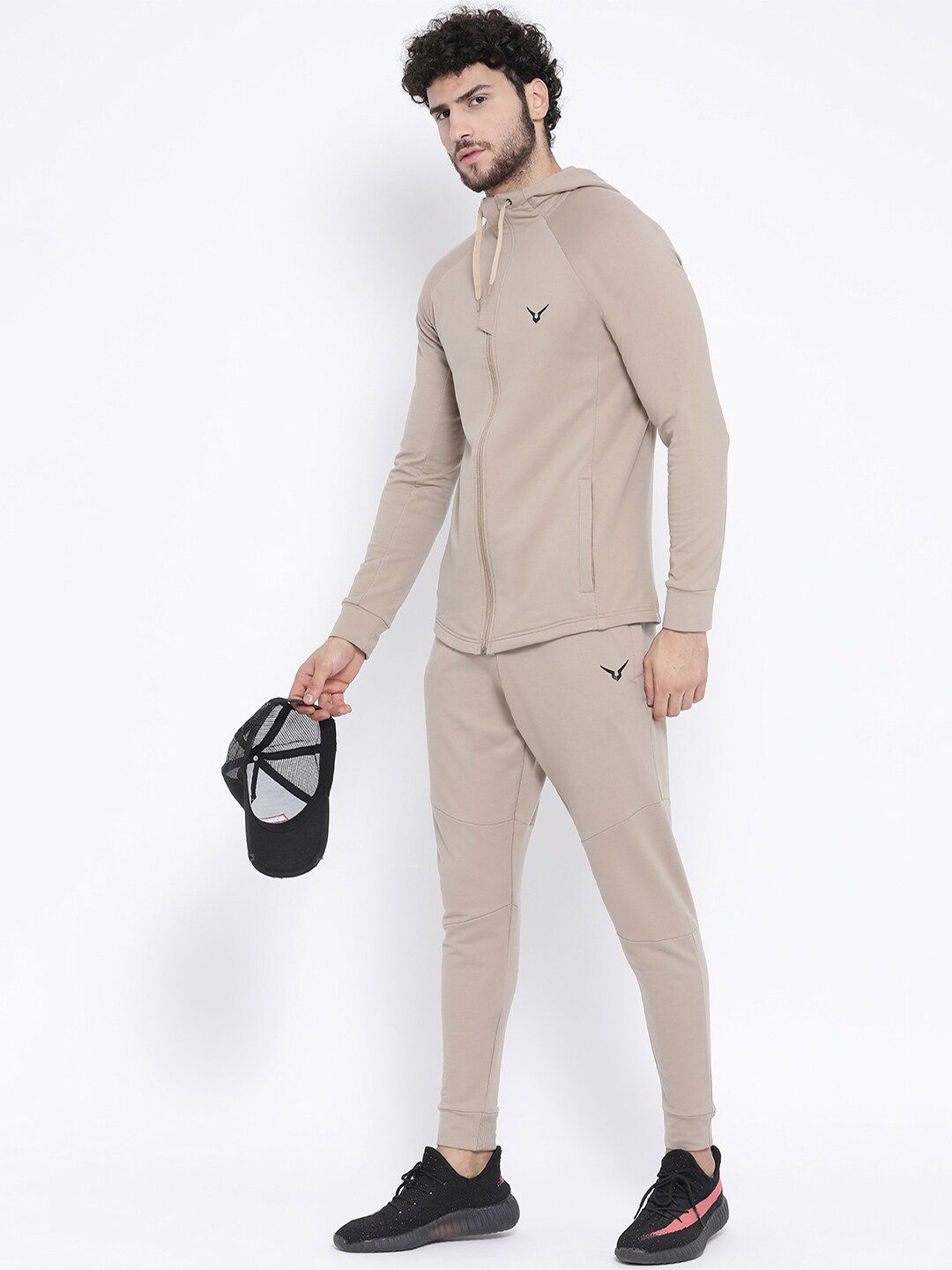  Invincible Men Beige Solid Slim-Fit Tracksuit